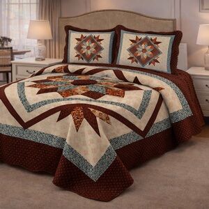 Elegant Brown and Cream Queen 3 piece Quilt Set